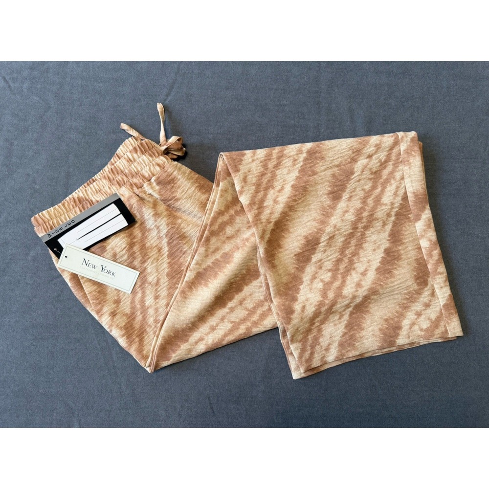 NWT New York & Company Women's 1X Tie Dye Pants Tan Beige Drawstring